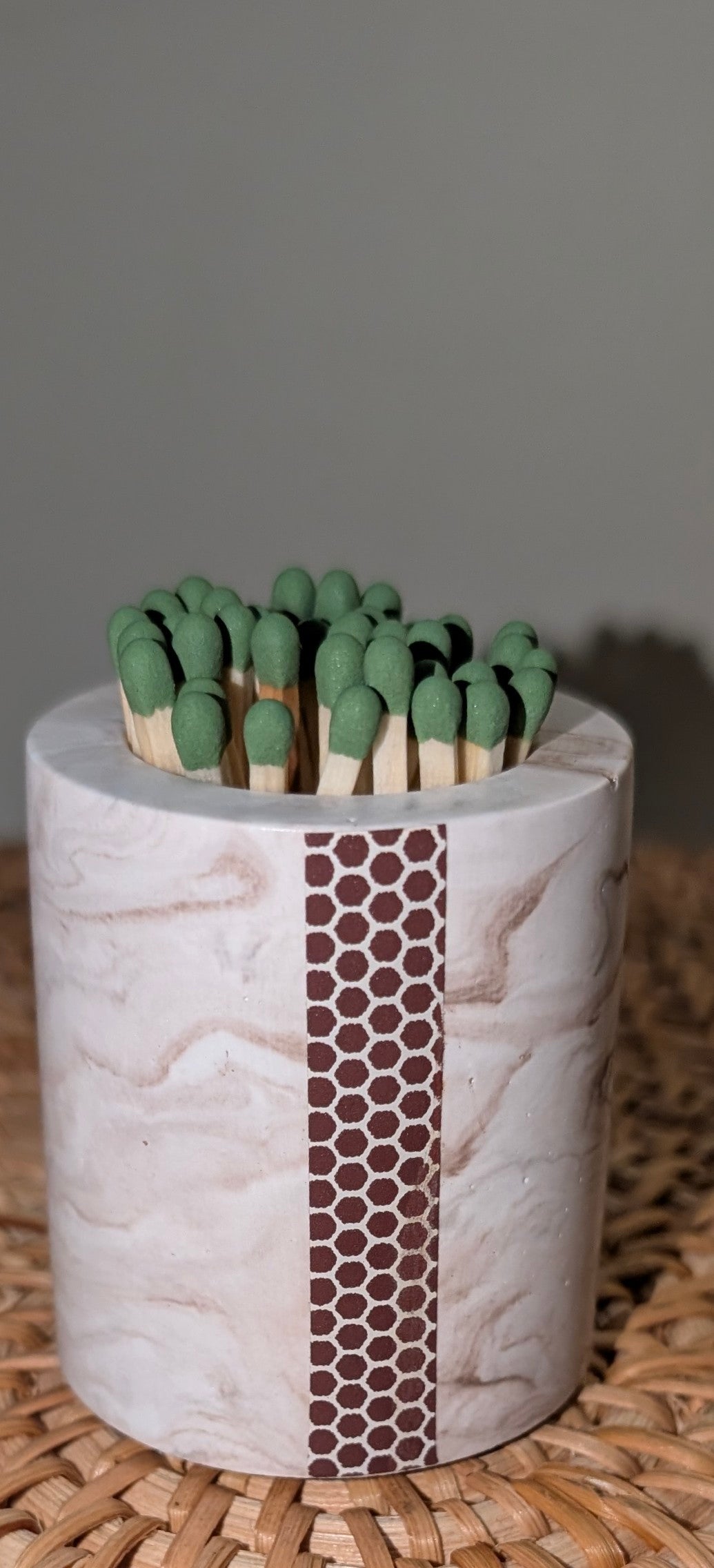 Match Holder & Matches Marble Brown